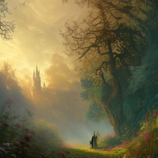 Victorian Castle in Summer Sunlight: Gothic Fantasy Art