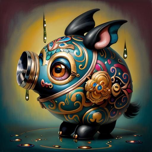 Surreal Pig with Gas Mask in Vivid Colors