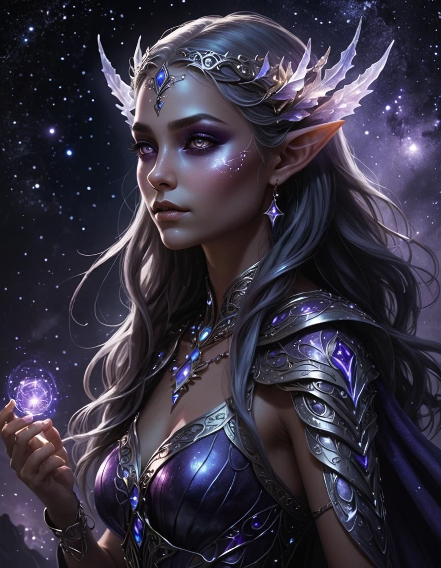 Ethereal Shadow Elf Goddess in Mystical Realm