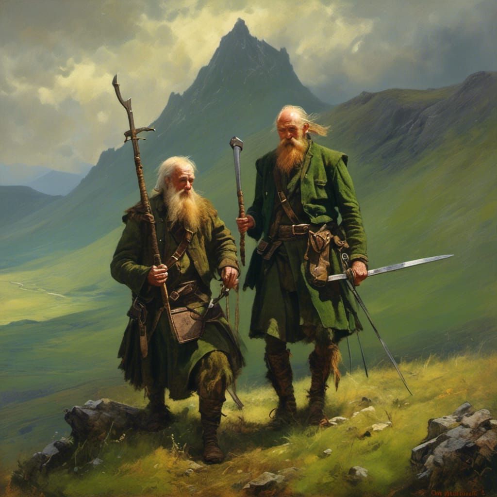 Highland Sword Fight in Romantic Realism Style