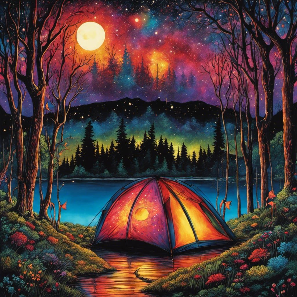 High Gothic Bonfire by Bioluminescent Lake