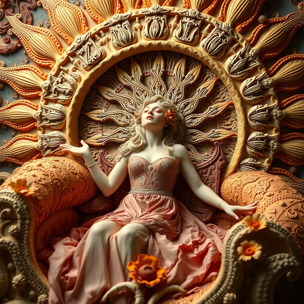 Celestial Woman in a Surreal Sun Bed