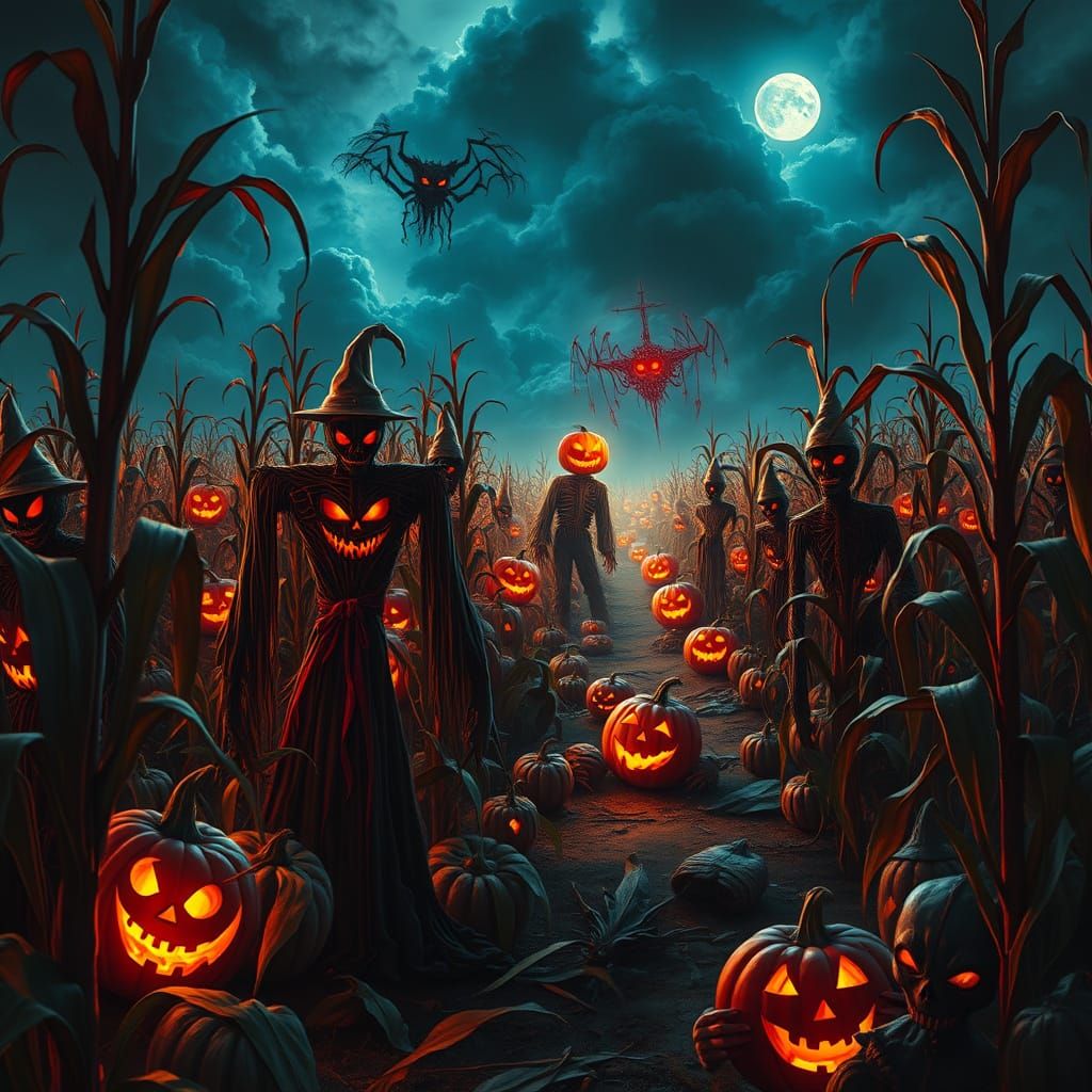 Nightmare Halloween Festival with Scarecrows and Pumpkin Mon...