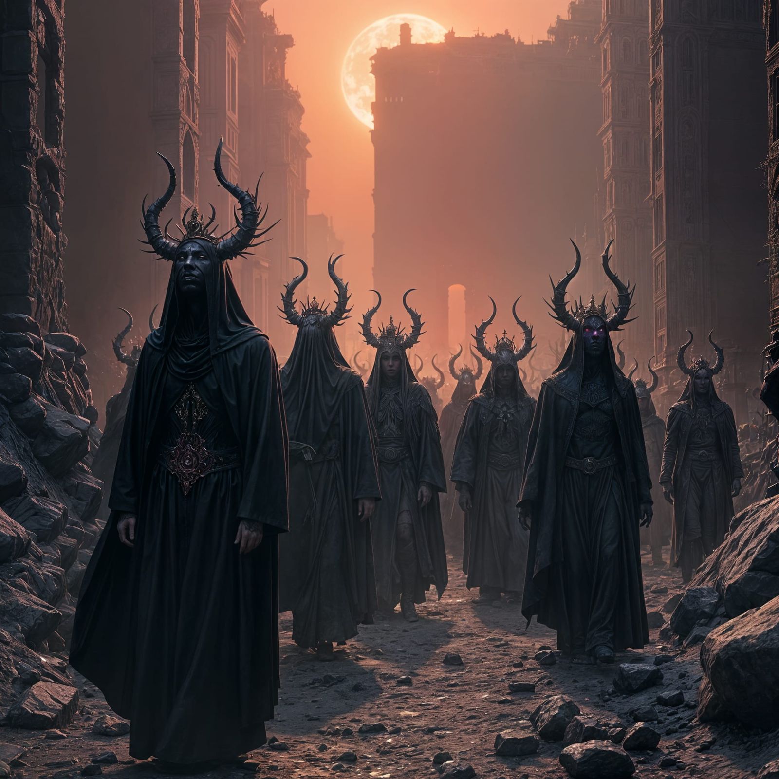 Hellish Crowned Procession: Dark Fantasy Art