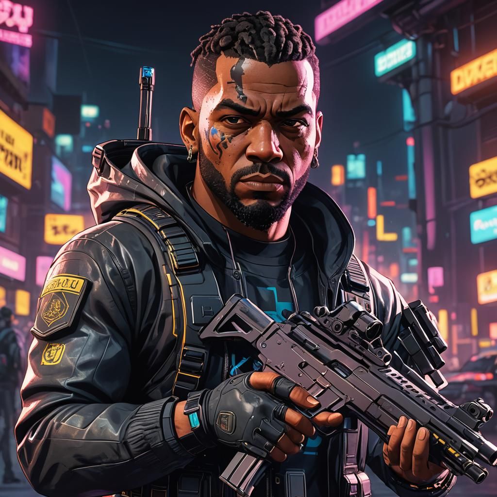 Franklin From GTA5 in Cyberpunk Anime Style