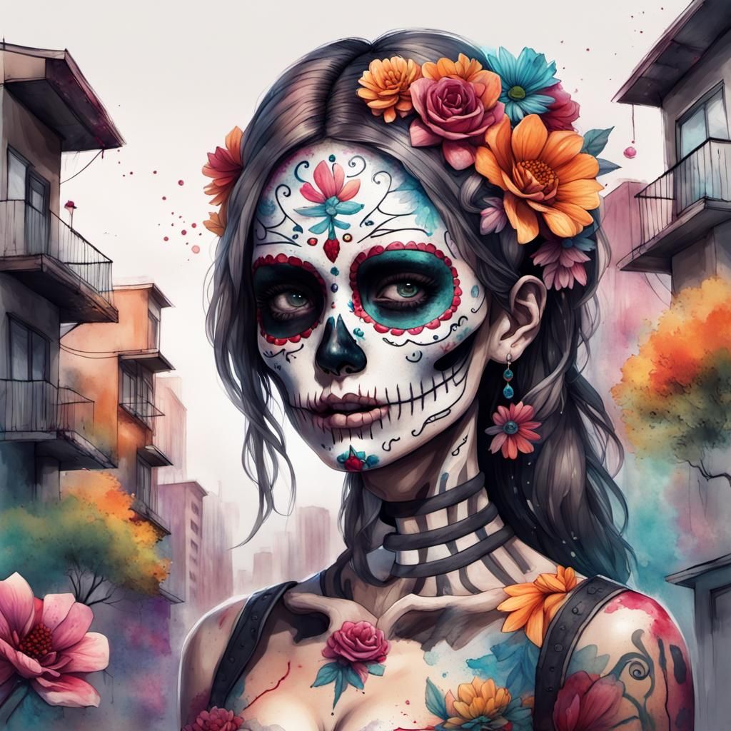 Day of the Dead Glitch Art Portrait