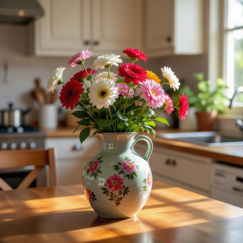 Shimmering Flower Vase on Kitchen Table