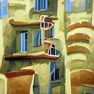 Minimalist 2D Gouache Buildings with Balconies