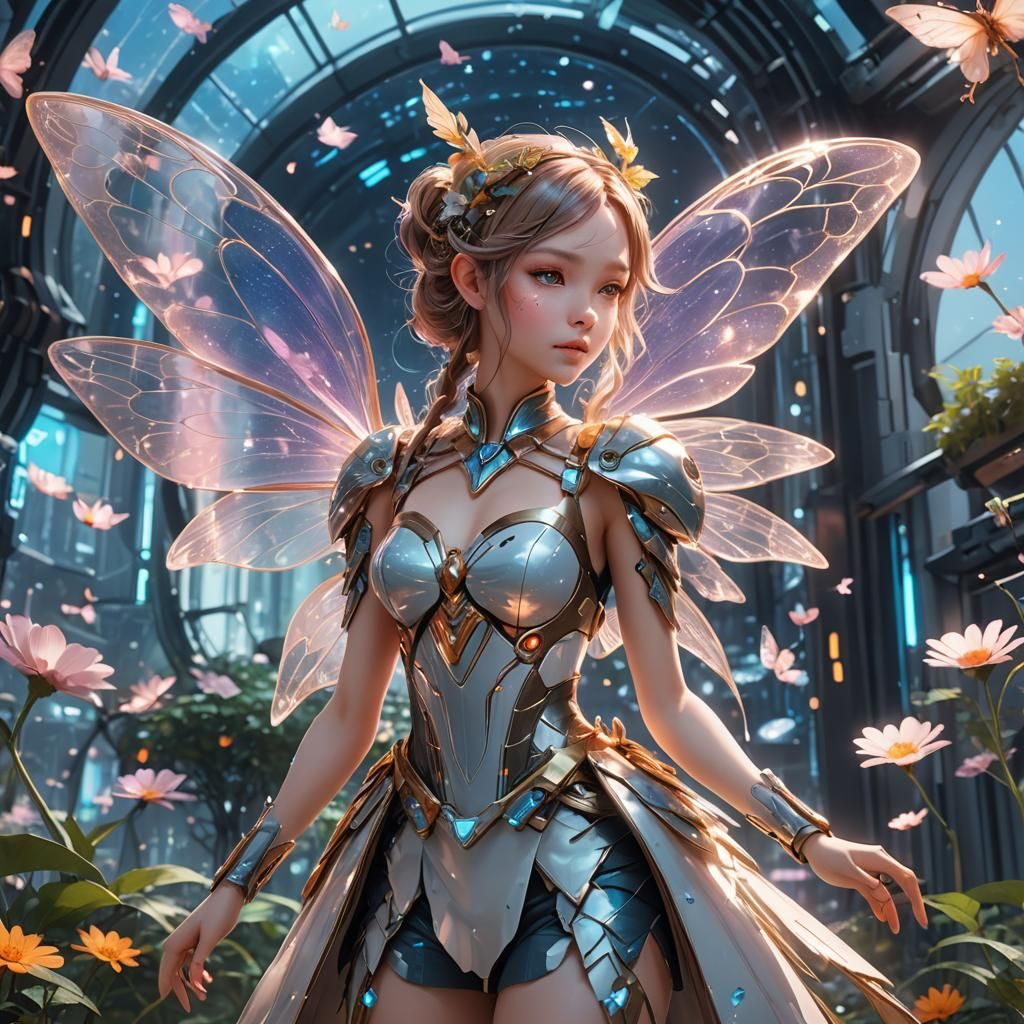 Whimsical Fairy in a Futuristic World as 3D Art