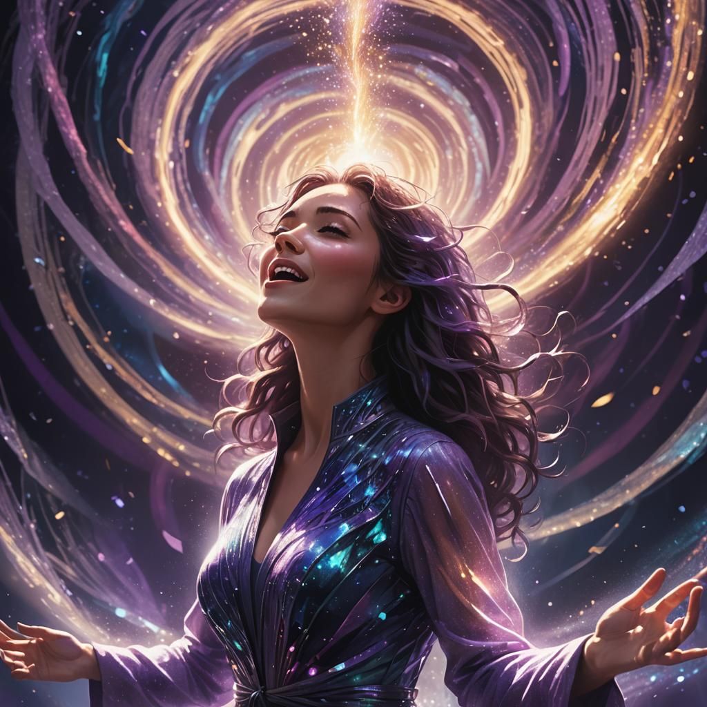 Woman Singing in Vortex of Sound, Digital Painting