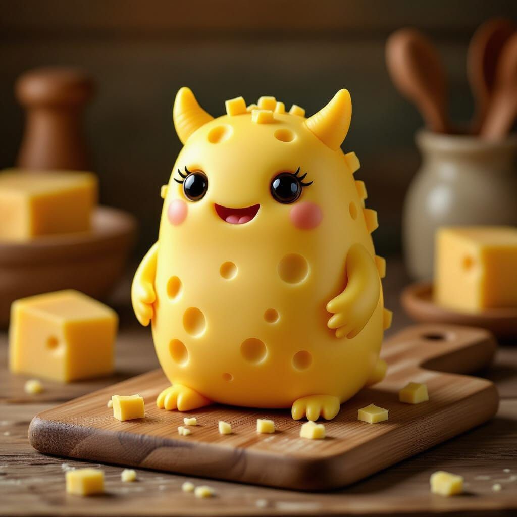 Adorable Tiny Cheese Monster Illustration