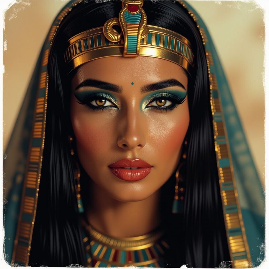 Stunning Egyptian Pharaoh Woman in Vintage Polaroid Style