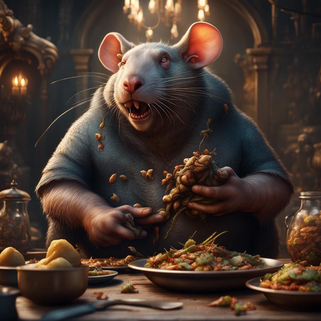 Fantastical Matte Painting of a Man Eating a Rat