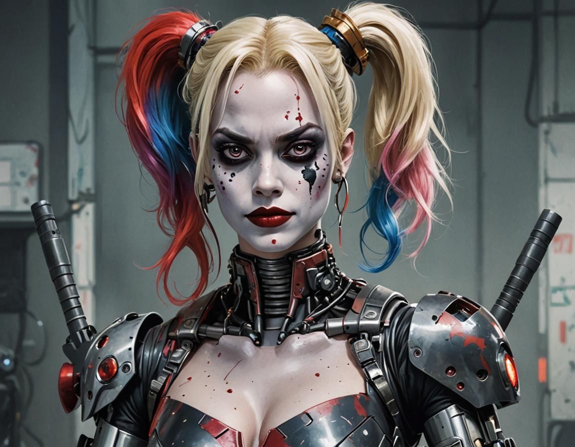 Harley Quinn as a Cyberpunk Terminator Cyborg