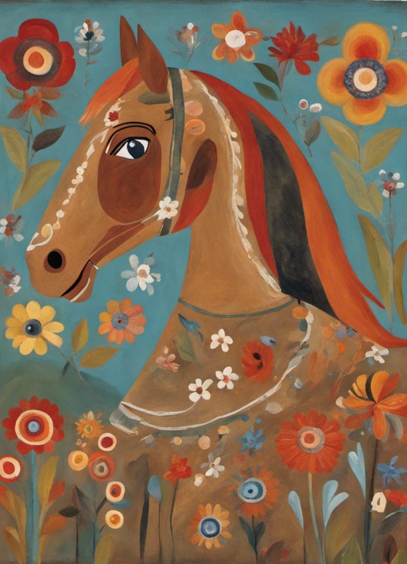 Horse in Folk Art Style