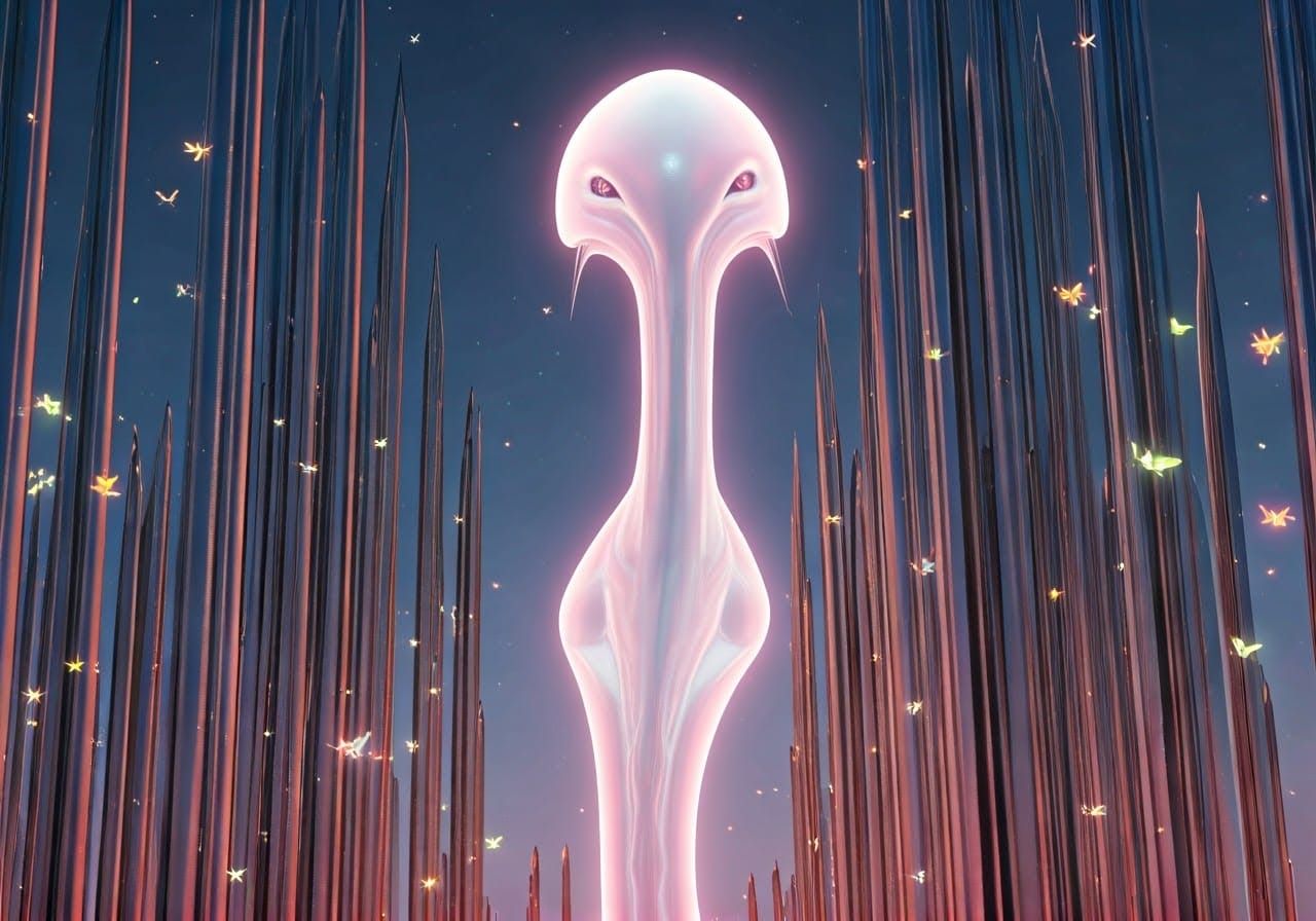 Ethereal Bioluminescent Alien Being in Dreamlike Landscape