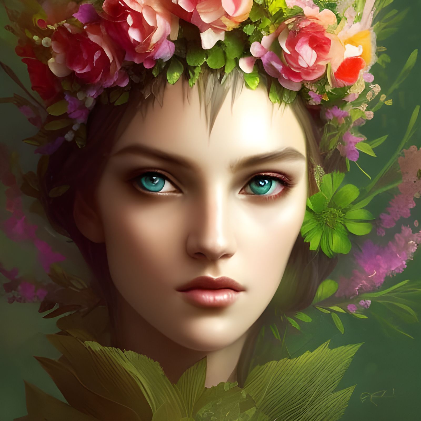 Beautiful Flower Queen with Flower Crown