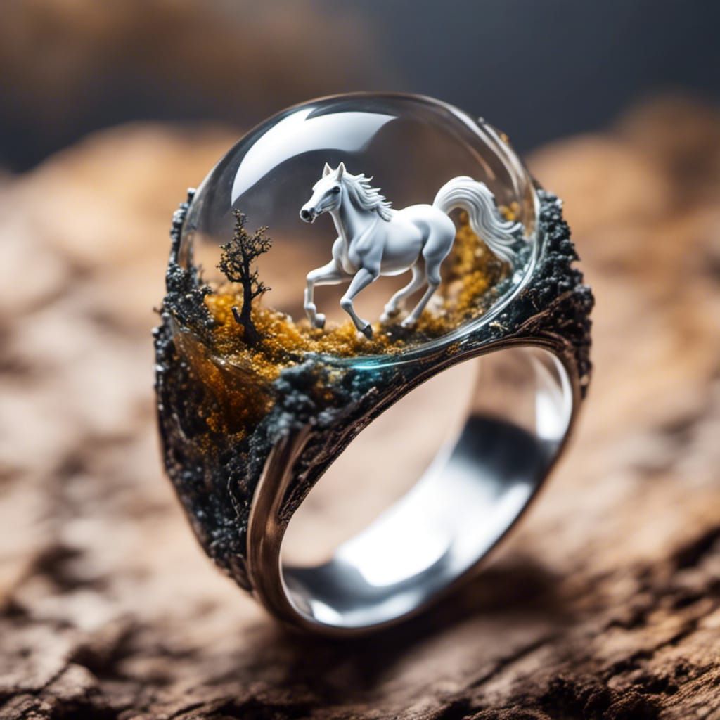 White Horse Inside Resin Ring, Detailed Photography