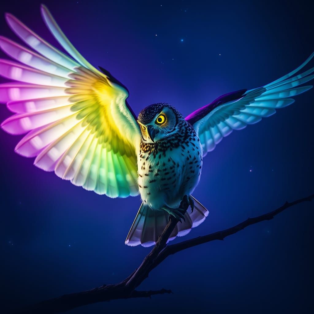 Arctic Owl Soaring Under Aurora Borealis