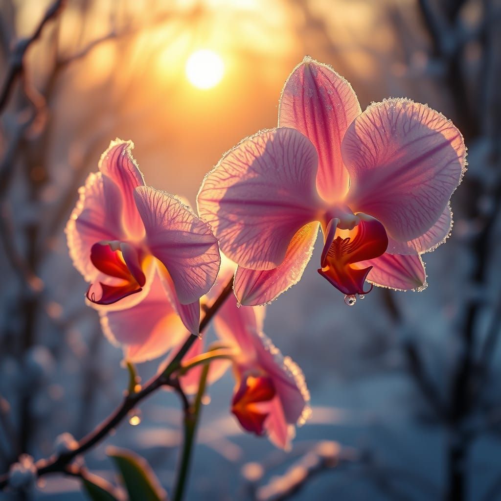 Exotic Orchids in Winter Sunrise Glory