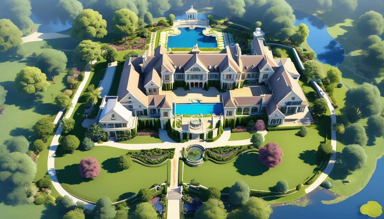 Blueprint of a Grand Estate with Gardens and Lake