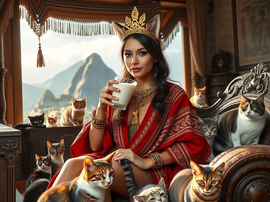 Latina Woman with Cat Features in Machu Picchu