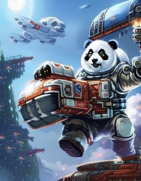 Moonlit Panda Astronaut in Spaceship Digital Art
