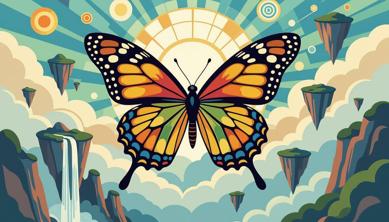 Butterfly with Stained-Glass Wings in Dreamscape