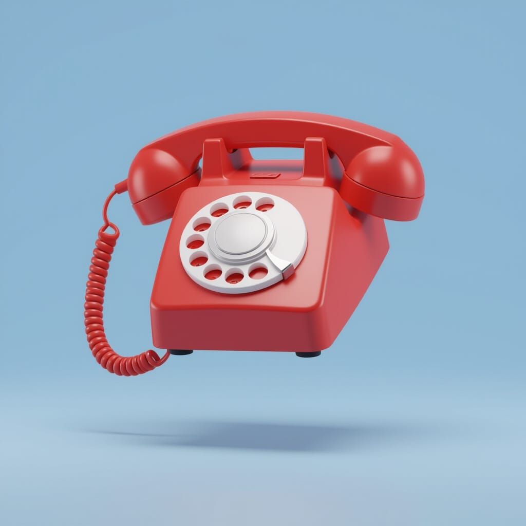 Retro Red Landline Phone Emoji Bobbing in Minimalist Space
