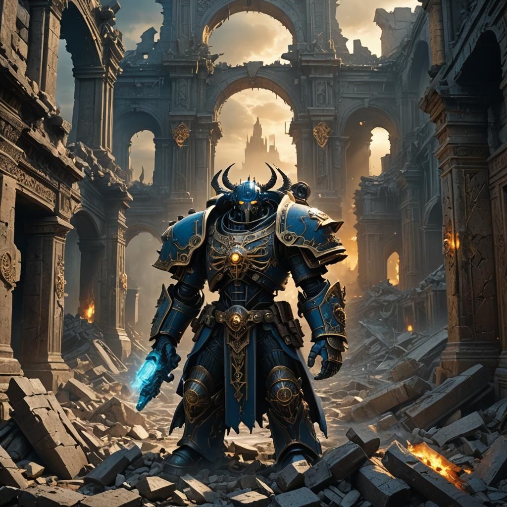 Daemon Amidst Crumbling Ruins in Gritty Fantasy Art