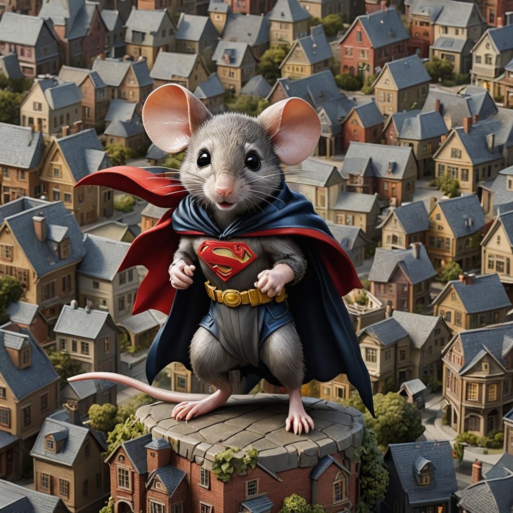 Hyperrealistic Superhero Mouse Protecting Neighborhood