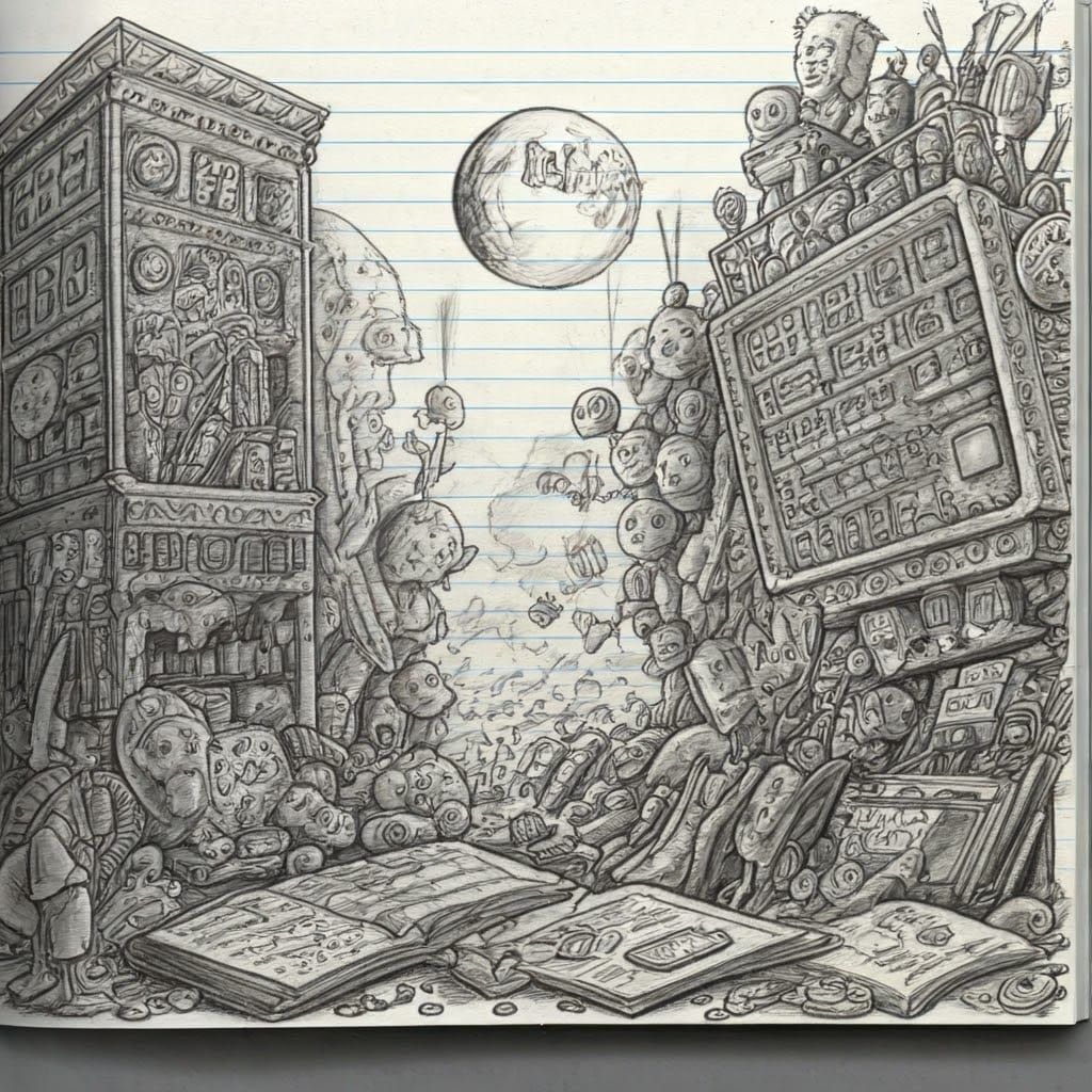 Chaotic Classroom Doodle Scene in Charcoal