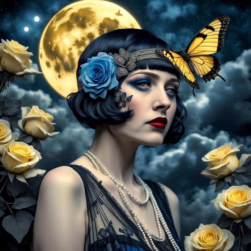 Gothic Flapper with Roses and Butterflies