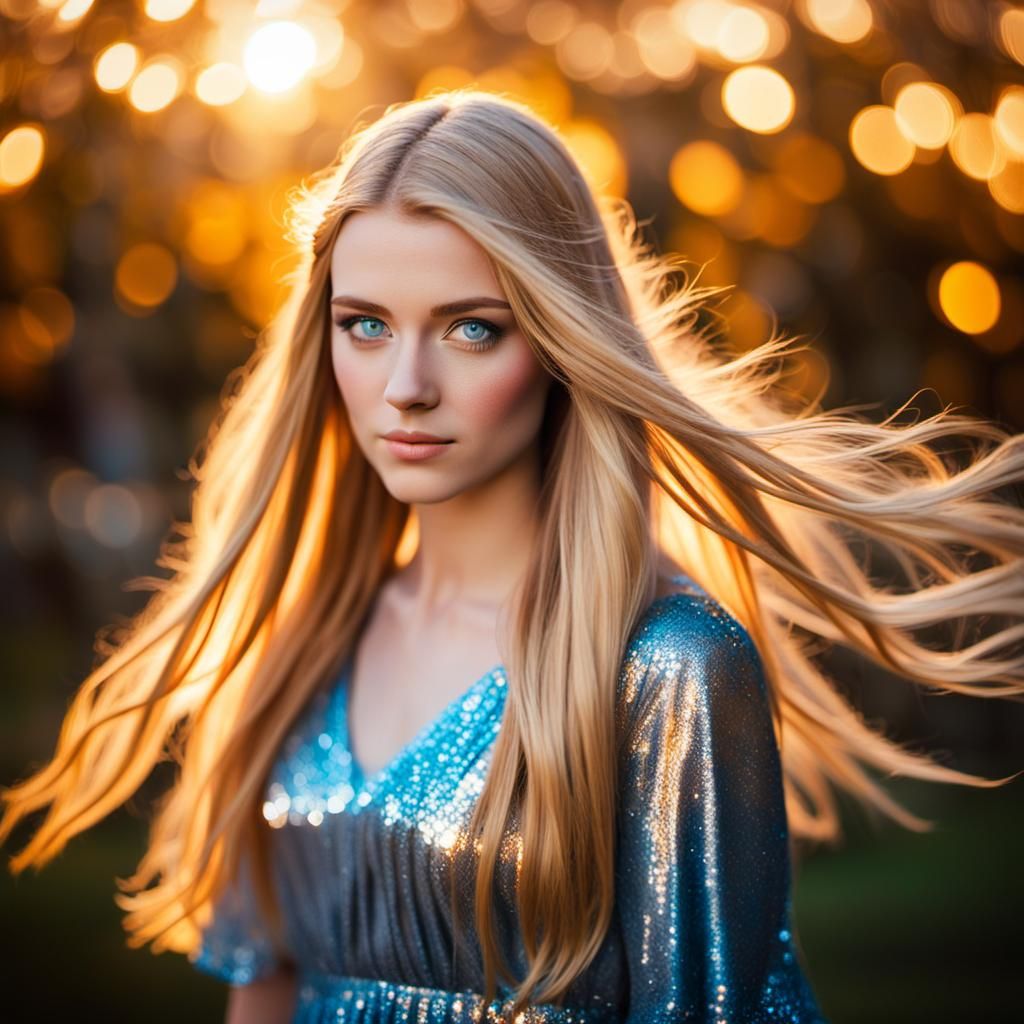 Teenage Girl with Golden Hair and Flame Dress
