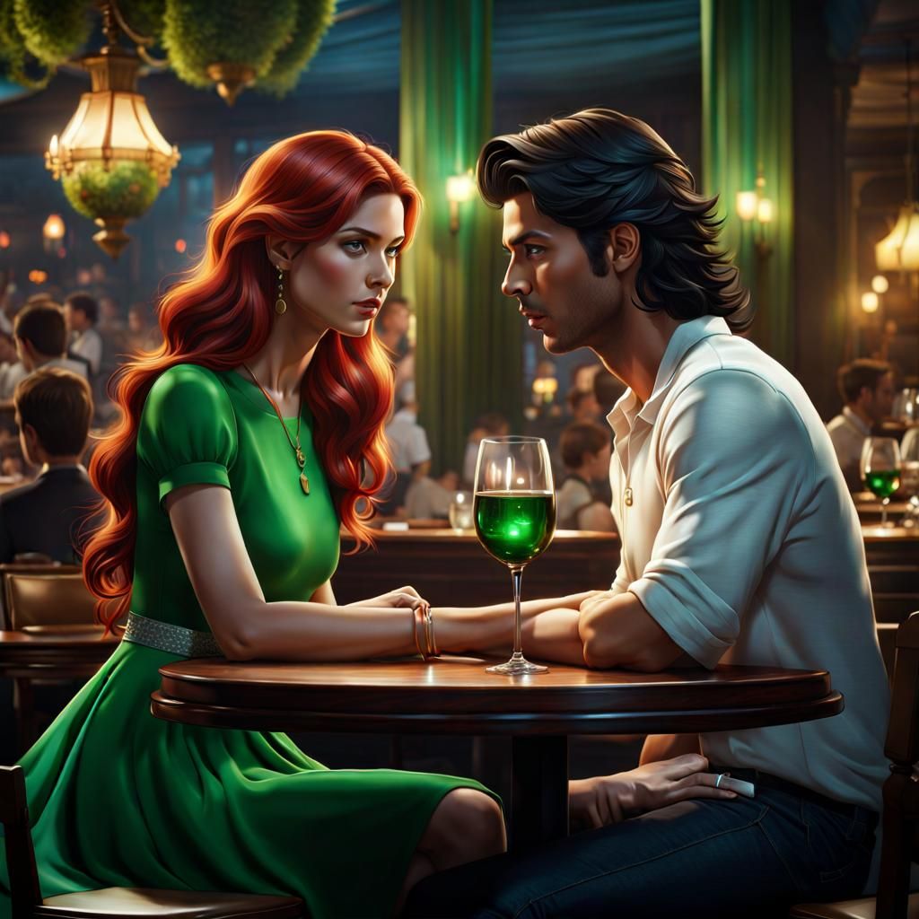 Woman and Teen in Restaurant: Matte Painting