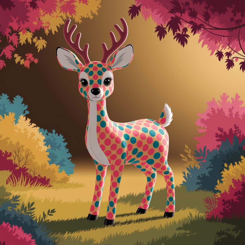 Polka Dot Deer in Cozy Forest: Digital Art