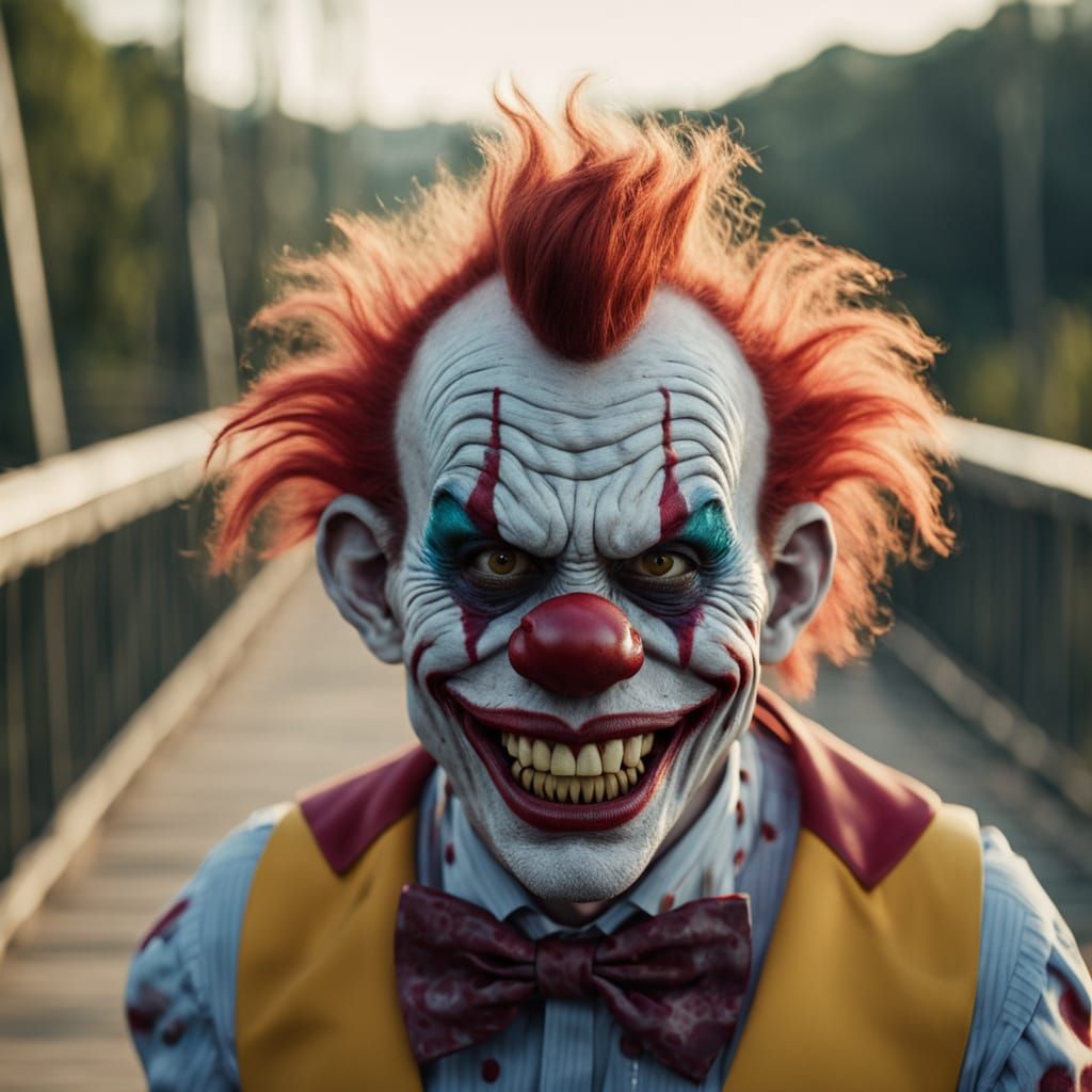 Zombie Clown Troll on Bridge in Cinematic Style