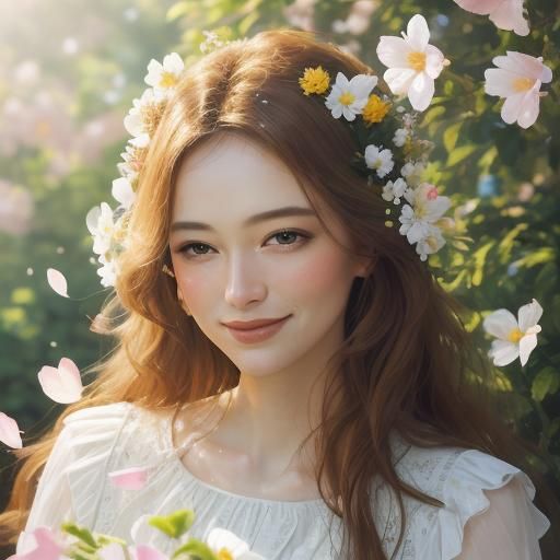 Woman Surrounded by Petals: Impressionist Oil Painting