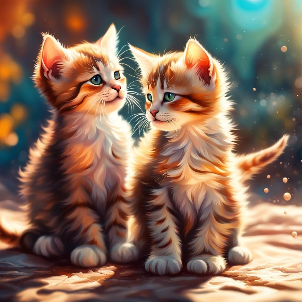 Cute Kittens Playing in Sunlight: Hyperrealistic Splash Art