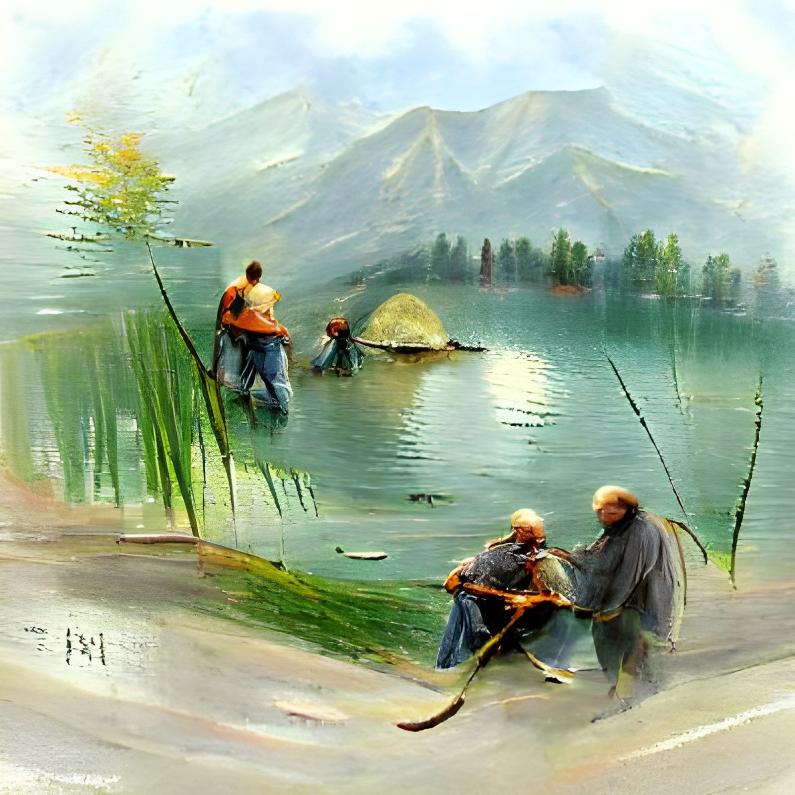 Fishermen in Lake: A Tranquil Scene