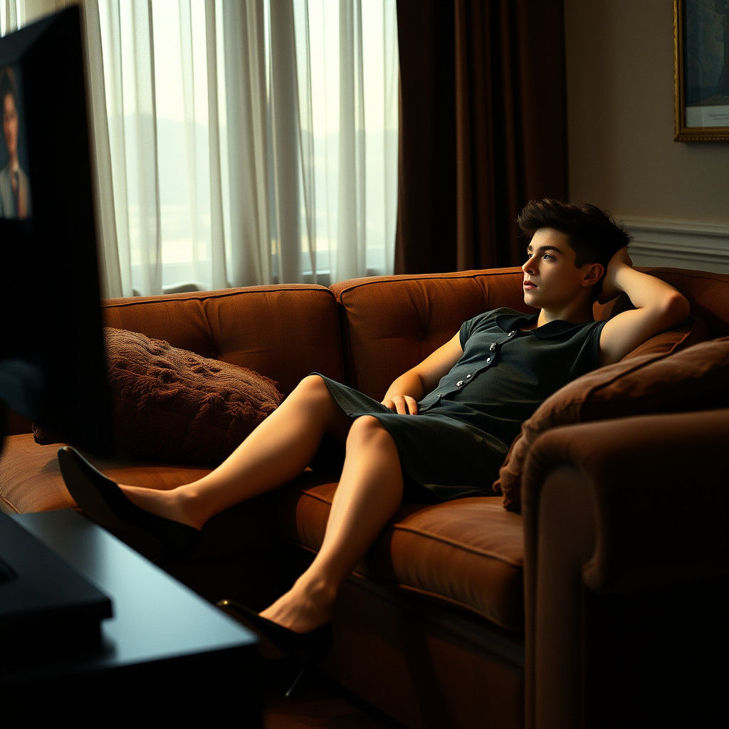 Boy Crossdressing in Peter Pan Collar Dress, Cinematic Style