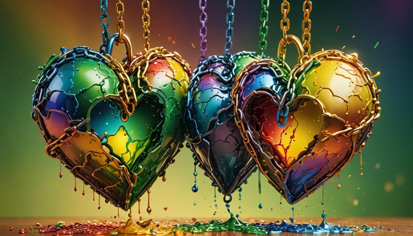 Vibrant Chained Hearts in Rainbow World: Splash Art