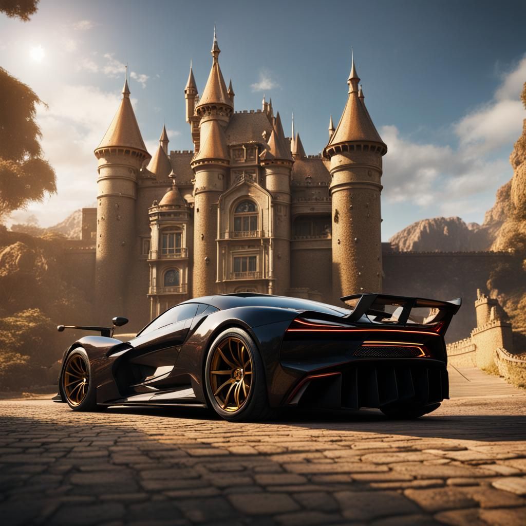 Black Phoenix Lion Hypercar Leaving Golden Castle