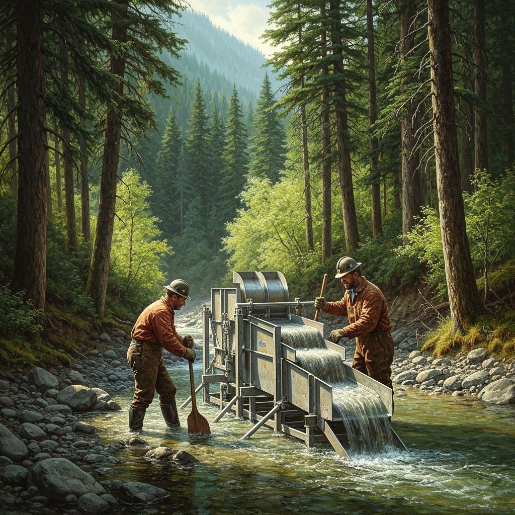 Gold Miners in Mountainous Riverbed, Realistic Style
