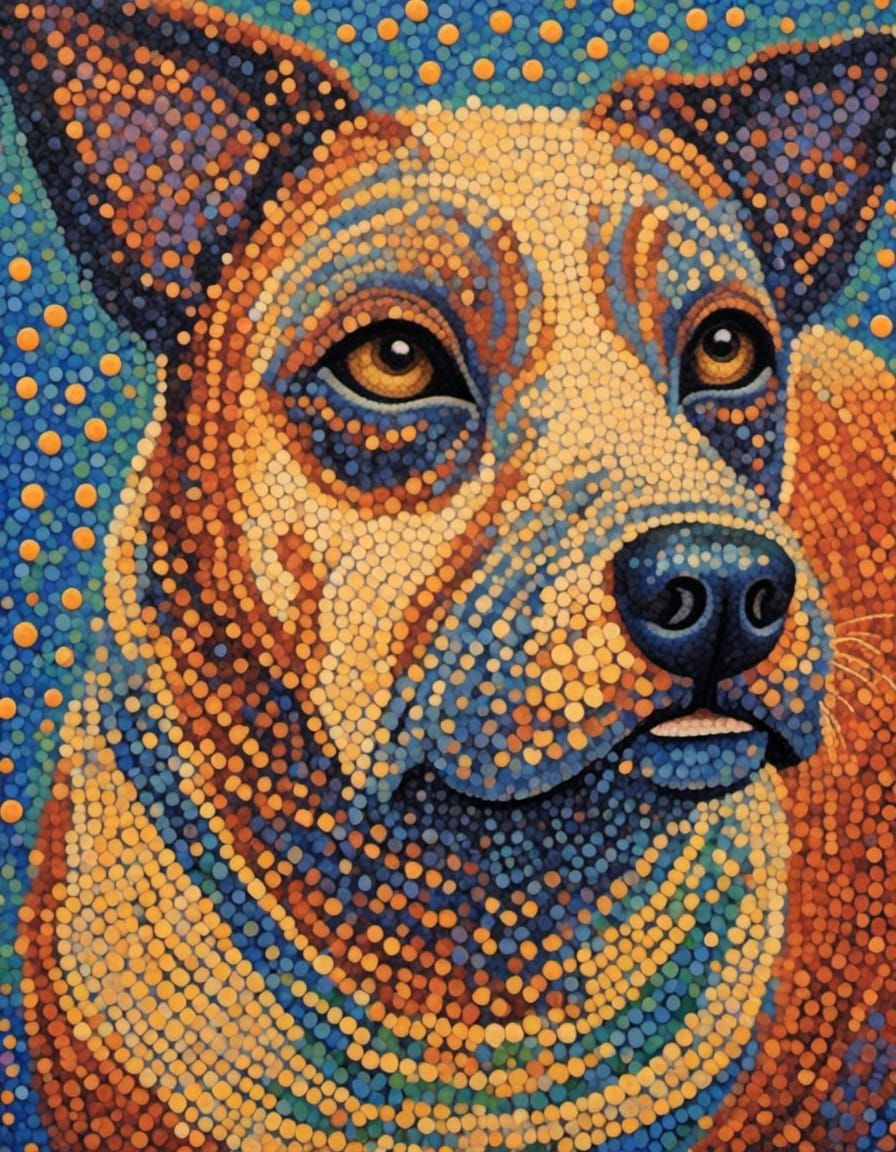 pointillism portait of a dog