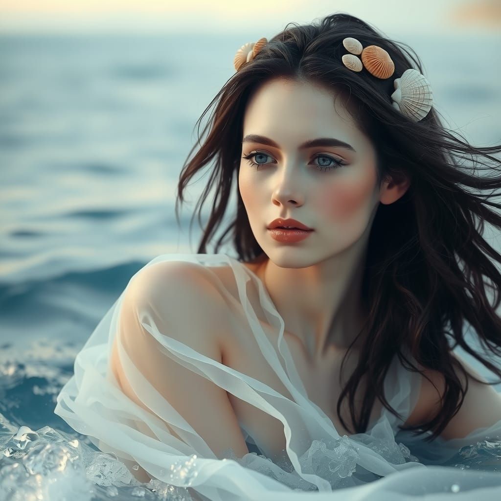 Ethereal Sea Goddess Emerges from Ocean Waves