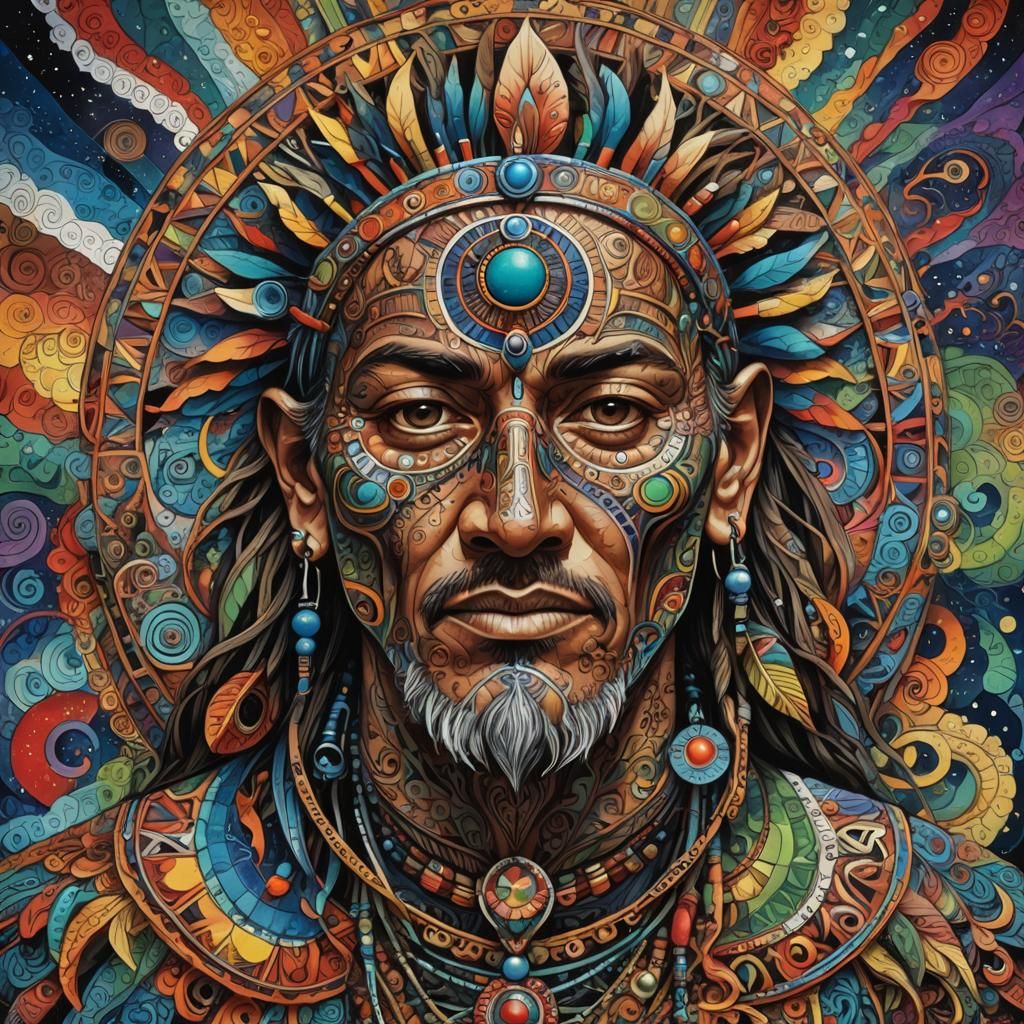 Intricate Shamanic Symbolism in Hyperrealistic Splash Art