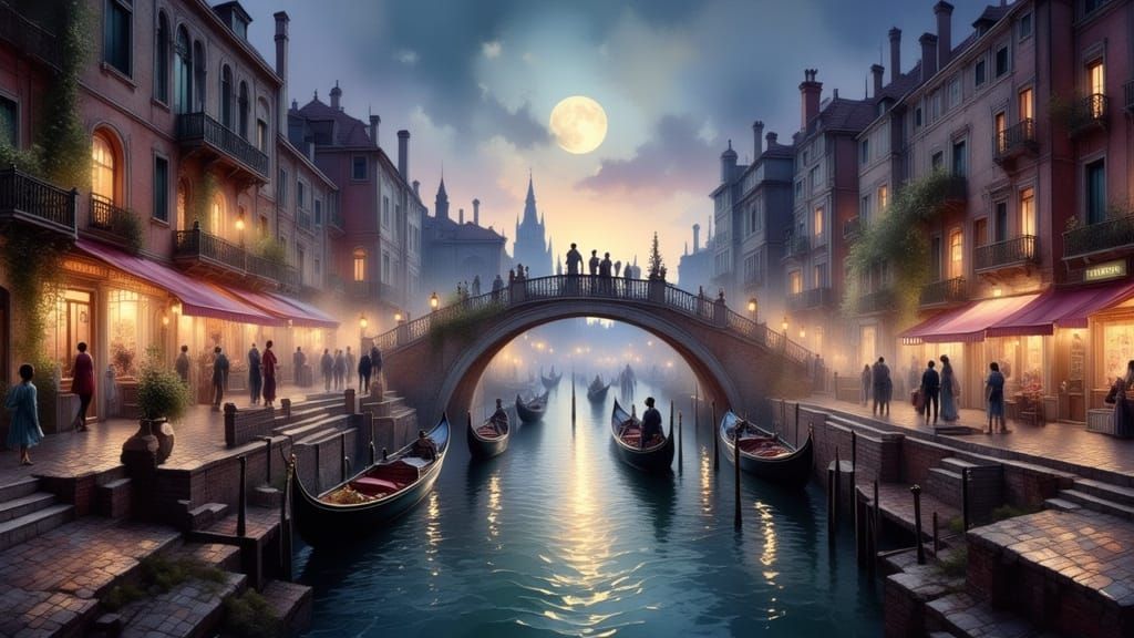 Venice Grand Canal at Night in Dreamlike Cinematic Style