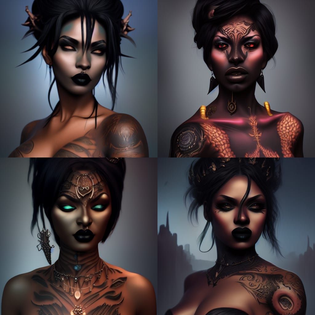 Goth Woman with Tattoos: Detailed Matte Painting