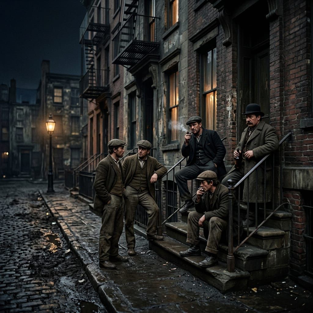 1905 Thugs Gather on a Dimly Lit City Stoop